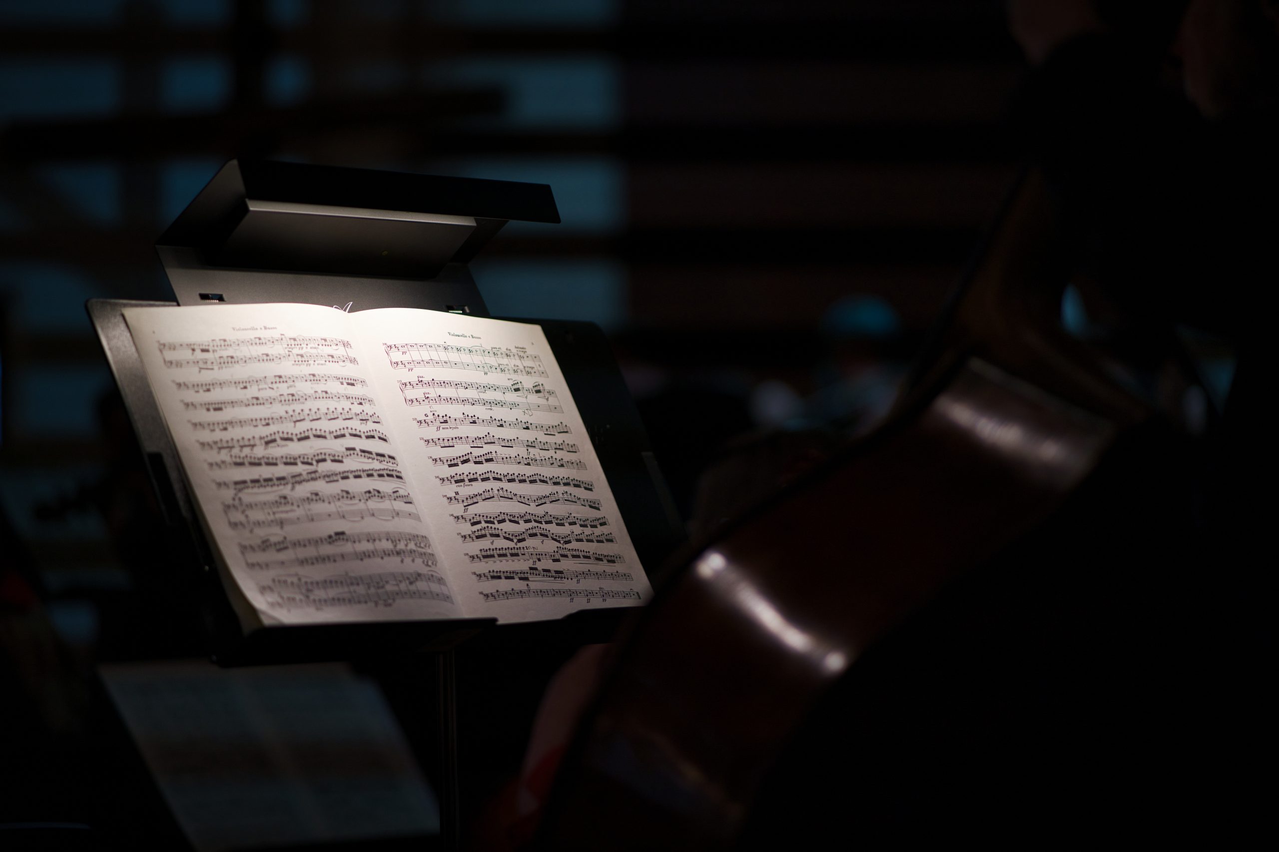 Sheet music on a stand during a Springs Camerata performance